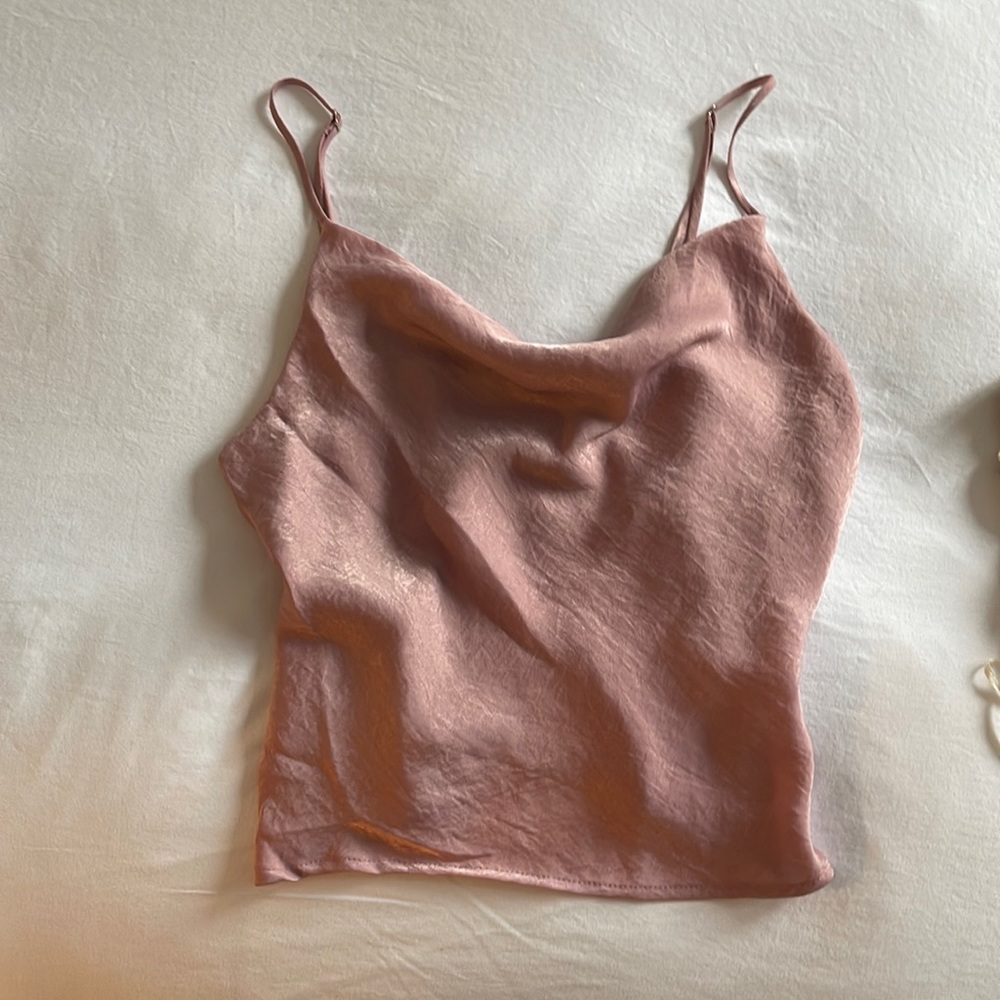 Soft satin pink cowl neck top